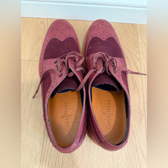 Cole Haan Men's Burgundy Wingtip Oxford Shoes Size 10 Leather Suede Dress  Shoes